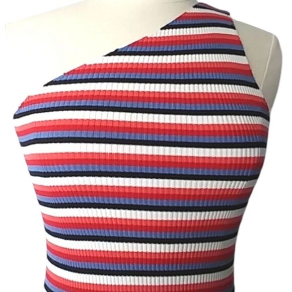 Zara Dress One Shoulder Mini Striped Stretchy Ribbed Body Con Summer Par… - Picture 5 of 16
